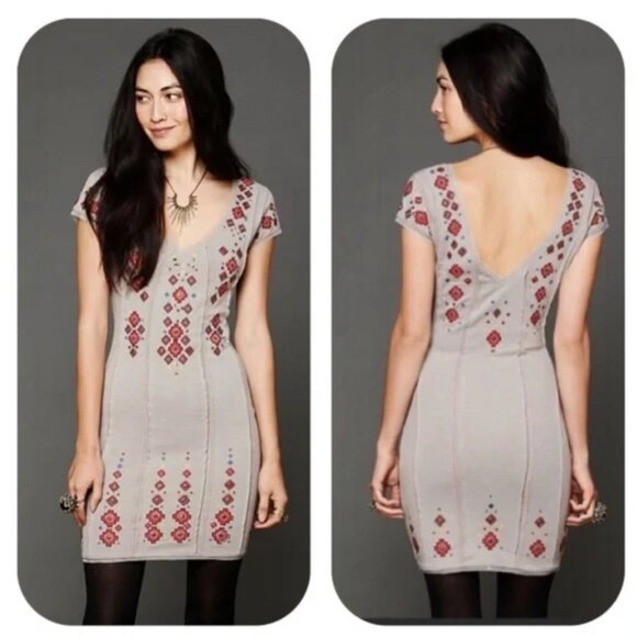 Free People Embroidered Mini Dress Gray Size XS - Picture 2 of 7